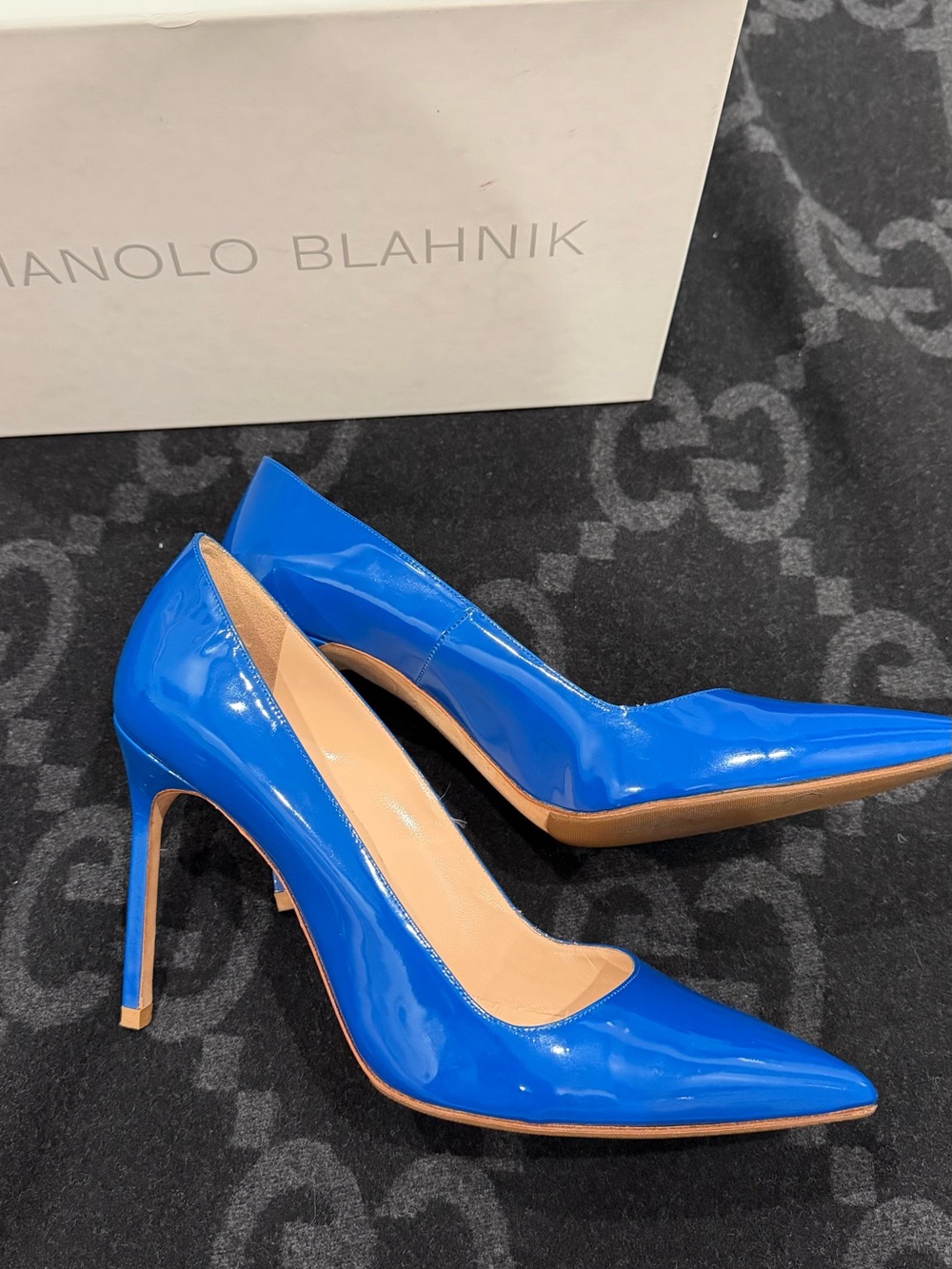 Manolo Blahnik Electric Blue Patent Leather Pointed Pumps